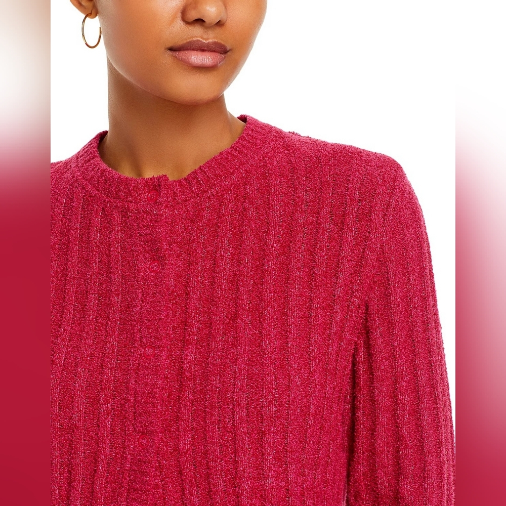 Re/Done Terry Ribbed Cardigan Dragon Fruit Med NWT MSRP $350 - Picture 7 of 8